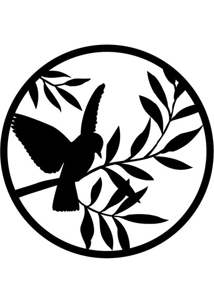 Ahşap Işleme Duvar Süsü- Kuş - 50 cm Çap