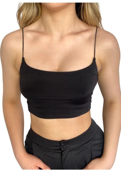 Askılı Crop Bluz-Si̇yah