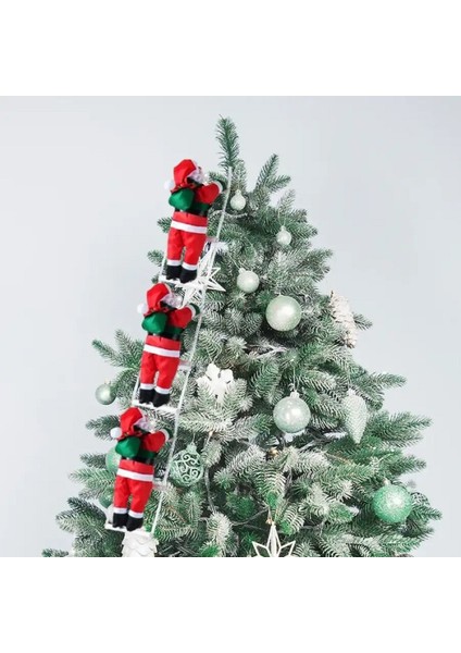 96 cm 3'lü Noel Baba ve Çam Ağacı Süsleri, Yılbaşı Vitrini Için Şık Dekorasyon