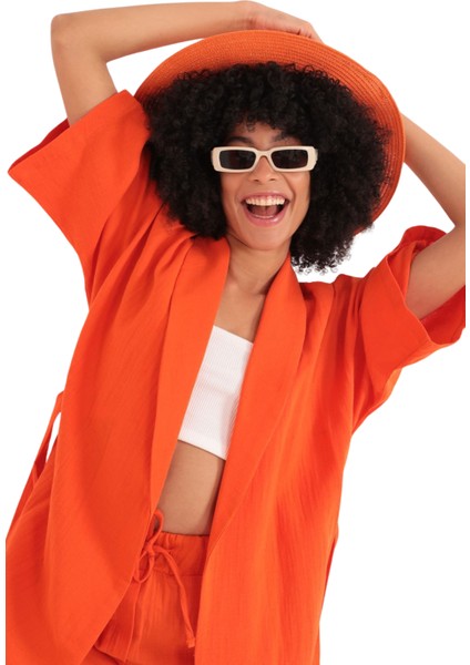 Rahat Kesim Kimono Üst - Turuncu