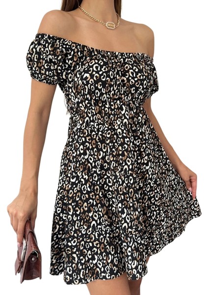 Madonna Yaka Leopar Desenli Elbise