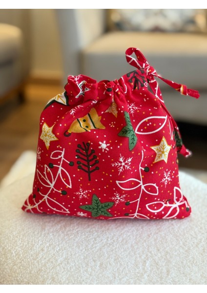 Noel Temalı Keten Kese ve Çizgili Unisex Yılbaşı Çorap Seti fırsatları