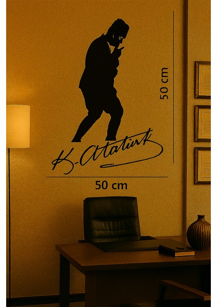 Ahşap Işleme Duvar Süsü- Atatürk Silüeti- 50 cm x 30 cm