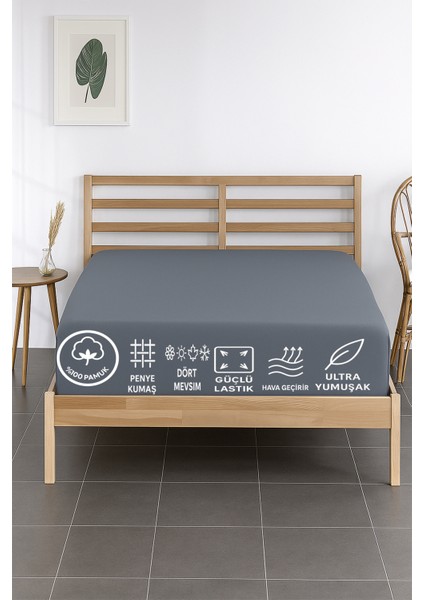 %100 Pamuklu Tek Ki̇şi̇li̇k Premi̇um Penye Çarşaf-Gri