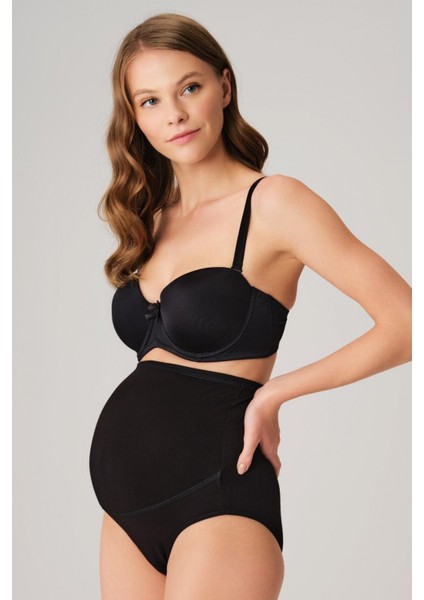 - Pamuk ve Modal Kumaş Yüksek Bel Siyah Hamile Külodu