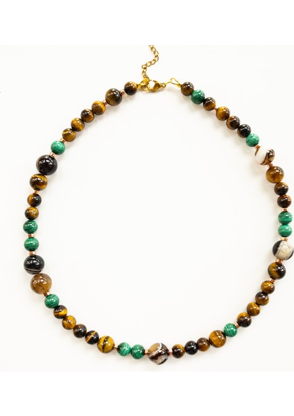 Olye– Malakit, Kaplan Gözü, Kahverengi Akik & Hematit Kolye