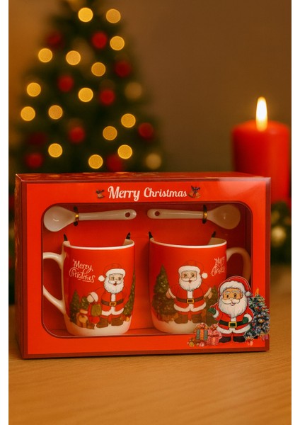 Noel Baba Temalı Taşıma Çantası ve Kaşıklı 2'li Kupa Seti, Eğlenceli ve Şık Tasarım modelleri