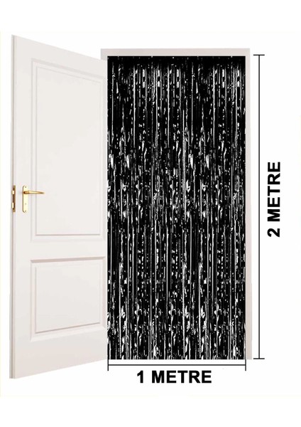 Siyah Renk Ekstra Metalize Parlak Saçaklı Arka Fon Perde Ithal 1x2 Metre (5148) fırsatları
