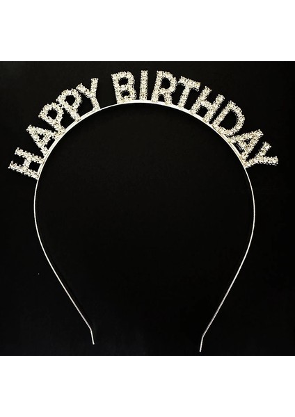 Gümüş Kristal Taşlı Happy Birthday Doğum Günü Tacı Ithal Ürün 17X16 cm (5148)