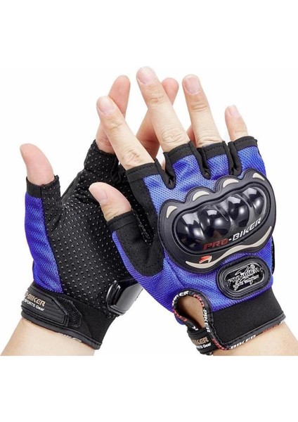 Mavi Yarım Eldiven Kısa Taktik Spor Motosiklet Bisiklet Eldiveni Xl Beden