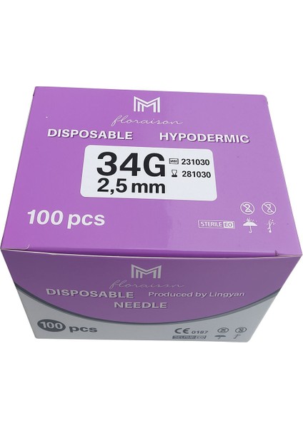 Mezoterapi Iğne Ucu 34G 2,5 mm 100 Adet / Kutu
