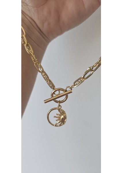 Paslanmaz Çelik Zincir Güneş Madalyon Kolye