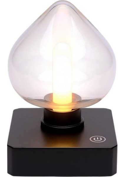 Ledx YQX-ANL95-B03 Amber Renkli Alev Efektli Dokunmatik Masa Lambası 800MAH Şarjlı (Şeffaf Kalpli)