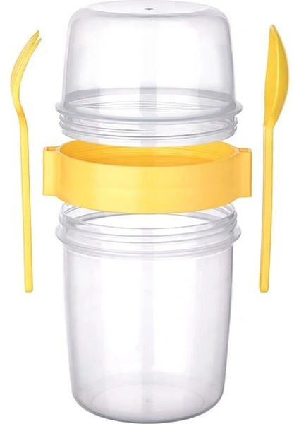 Çift Hazneli - Çatal Kaşıklı Portatif Müsli -Atıştırmalık Kabı 800 ml modelleri