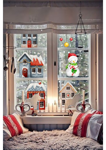 Renkli Kar Sevinci Çocuk Bebek Odası Duvar ve Pencere Sticker Seti