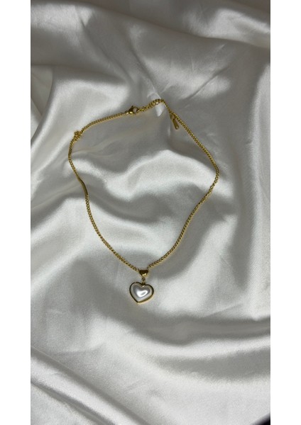 Beyaz Sedefli Kalpli Kolye