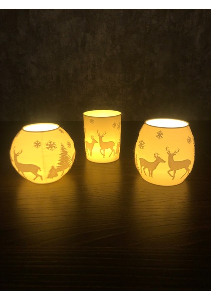 Yılbaşı Geyikli Mümlük 3'lü Set, LED Işıklarla Şık ve Sıcak Atmosfer Yaratır