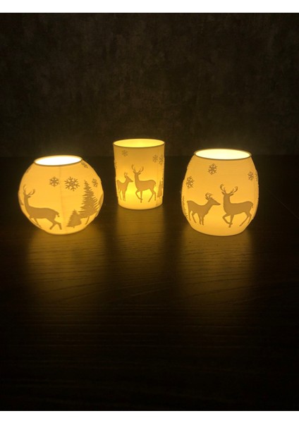 Yılbaşı Geyikli Mümlük 3'lü Set, LED Işıklarla Şık ve Sıcak Atmosfer Yaratır modelleri