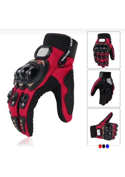 2025 Motosiklet Eldiveni Kırmızı 3 Mevsim Korumalı Dokunmatik Kaymaz Elastik Kumaş L Beden