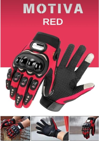 2025 Motosiklet Eldiveni Kırmızı 3 Mevsim Korumalı Dokunmatik Kaymaz Elastik Kumaş L Beden fiyatları