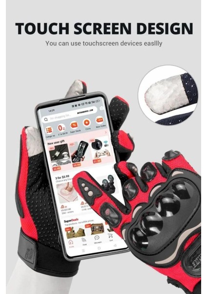 2025 Motosiklet Eldiveni Kırmızı 3 Mevsim Korumalı Dokunmatik Kaymaz Elastik Kumaş L Beden modelleri