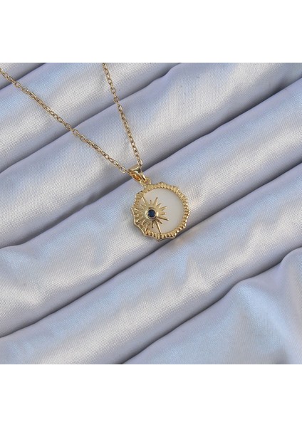 Çelik Altın Renk Zirkon Taşlı Mineli Kutup Yıldızı Kolye fiyatları