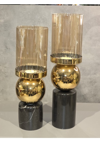 Mermerli Metal Toplu Şamdan 2 Li Set Altın fiyatları