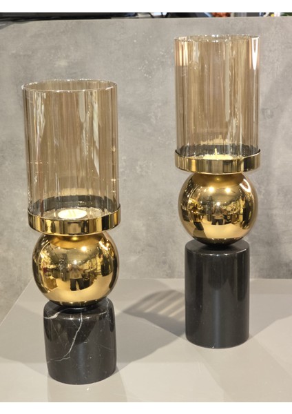 Mermerli Metal Toplu Şamdan 2 Li Set Altın modelleri