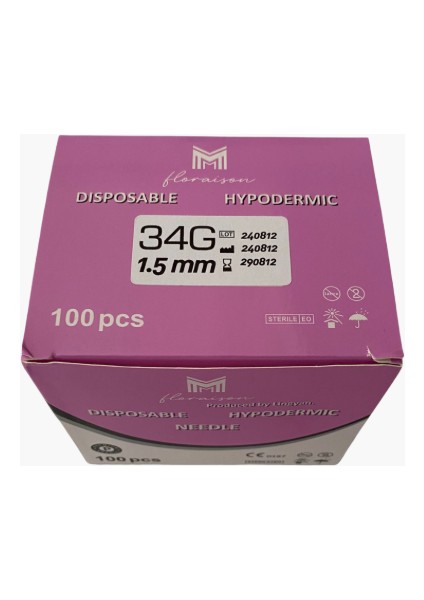 Mezoterapi Iğne Ucu 34G 1,5 mm 100 Adet / Kutu