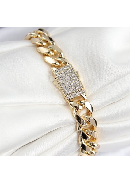 Vıp Pirinç Zirkon Taşlı Cuba Model Gold Renk Kadın Bileklik