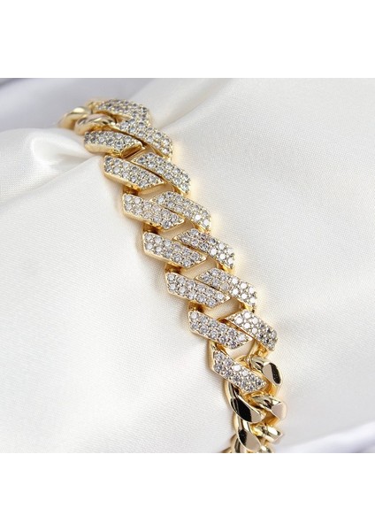 Vıp Pirinç Zirkon Taşlı Cuba Model Gold Renk Kadın Bileklik fiyatları