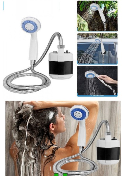 USB Şarjlı El Duş Pompası Taşınabilir Kamp Tatil Seyahat Banyo Su Pompası Başlık Hortum Seti