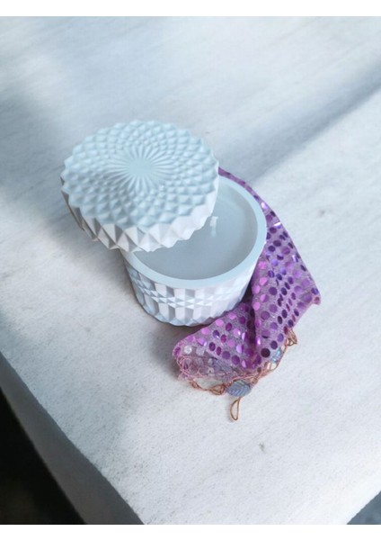 Beyaz Kapaklı Desenli Mum- Dekoratif Beton Mum fiyatları