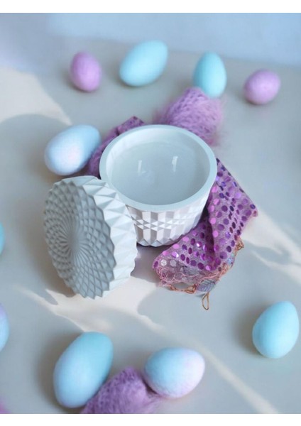 Beyaz Kapaklı Desenli Mum- Dekoratif Beton Mum modelleri