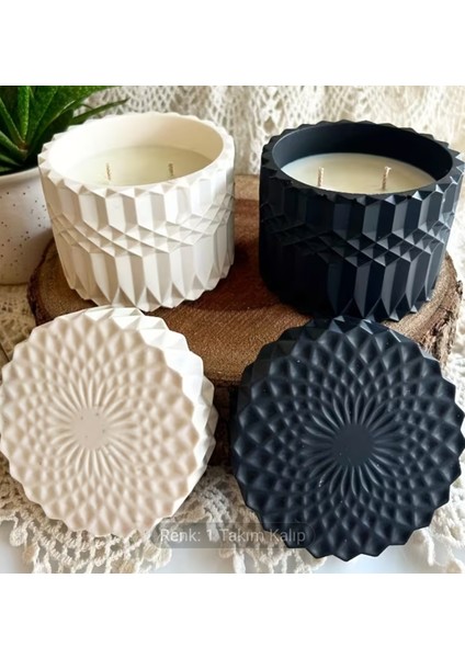 Beyaz Kapaklı Desenli Mum- Dekoratif Beton Mum indirimleri