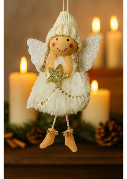 Beyaz Yıldız Tutan Melek Peluş Süs 15 Cm, Noel ve Yılbaşı Dekoru Için Sevimli Figür fiyatları