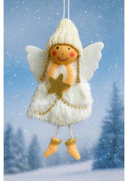 Beyaz Yıldız Tutan Melek Peluş Süs 15 Cm, Noel ve Yılbaşı Dekoru Için Sevimli Figür modelleri