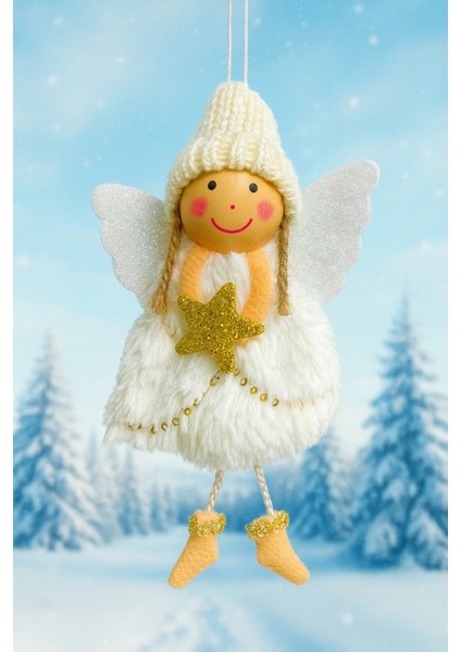Beyaz Yıldız Tutan Melek Peluş Süs 15 Cm, Noel ve Yılbaşı Dekoru Için Sevimli Figür fırsatları