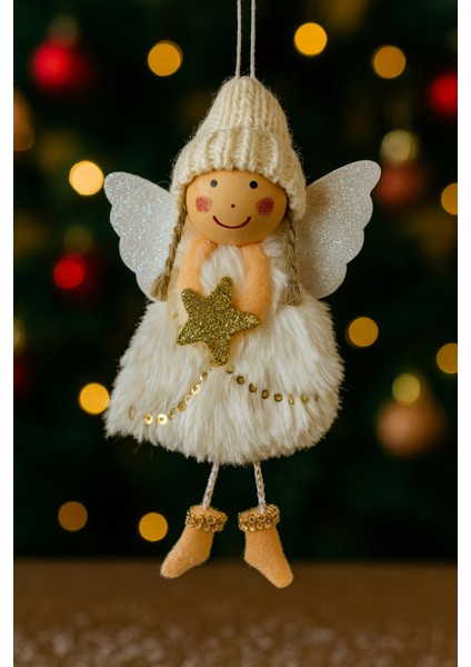 Beyaz Yıldız Tutan Melek Peluş Süs 15 Cm, Noel ve Yılbaşı Dekoru Için Sevimli Figür indirimleri