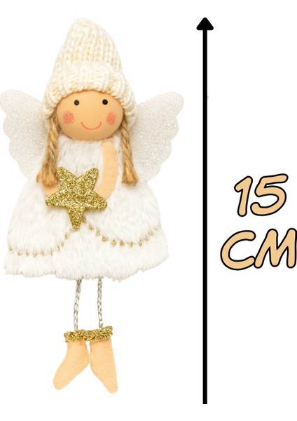 Beyaz Yıldız Tutan Melek Peluş Süs 15 Cm, Noel ve Yılbaşı Dekoru Için Sevimli Figür