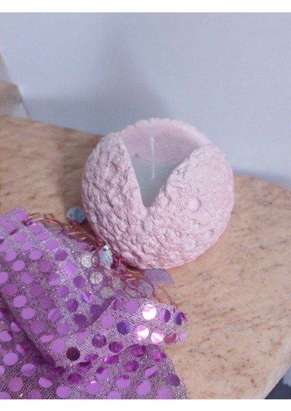 Pembe Metaor Desenli Mum- Dekoratif Beton Mum