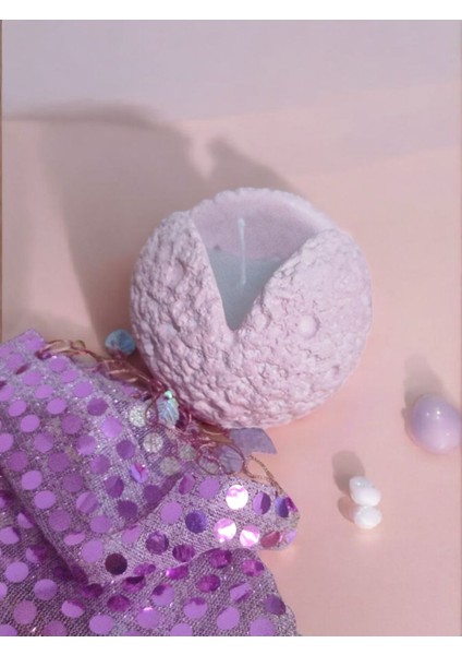 Pembe Metaor Desenli Mum- Dekoratif Beton Mum modelleri