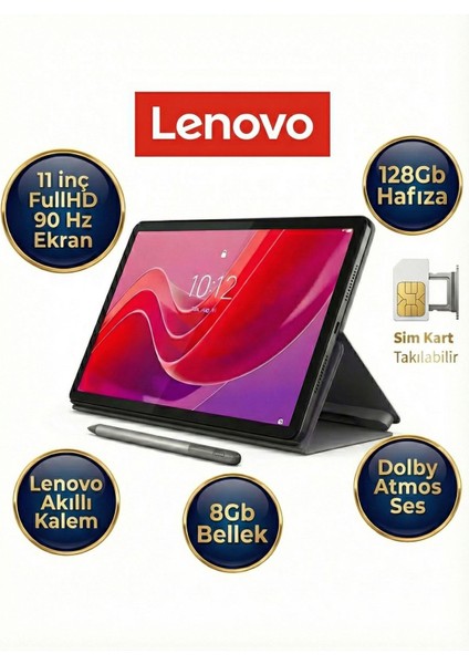 8gb 128GB Sim Kartlı 11 Inç Fhd IPS Ekran - Dolby Atmos Ses, Lte-Android Tablet, 8 Çekirdekli Işlemci, Uzun Pil Ömrü