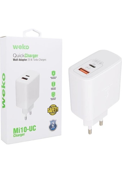 Weko WK-21446 S11-UC 25 Watt 3.0 Amper Type-C + USB Telefon Şarj Başlık Adaptörü