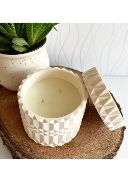 2'li Kapaklı Desenli Dekoratif Beton Kalıp Mum- Siyah Beyaz fiyatları