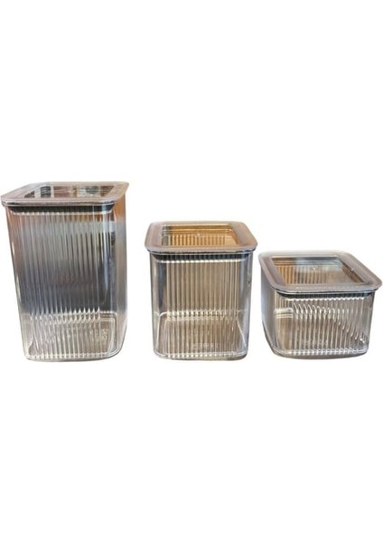 3 Lü Set Vakumlu Kare Saklama Kabı Akrilik Kristal 3 Boy Erzak Kabı (600-900-1300 Ml) fiyatları