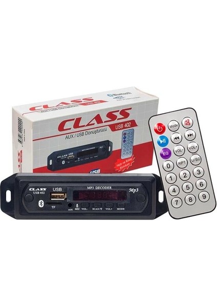 Class Bluetooth-Usb-Sd-Mmc-Aux-Mikrofonlu-Kumandalı Oto Teyp Çevirici Player USB-402