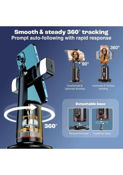 LED Işıklı 360° Dönebilen Akıllı Tripod – Otomatik Yüz Takibi ile Video & Fotoğraf