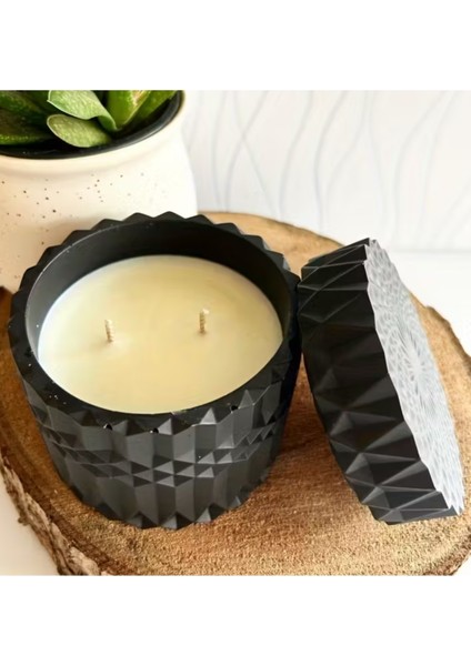 2'li Kapaklı Desenli Dekoratif Beton Kalıp Mum- Siyah Beyaz modelleri