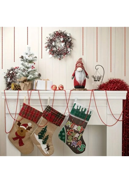 Kırmızı Yılbaşı Zinciri 5 Metre Bakır Malzemeden Incili Çam Ağacı Süsü ve Dekor modelleri